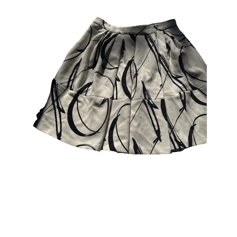 Banana Republic Mini Skirt Abstract Print A-Line Pleated Cream Black Womens 12